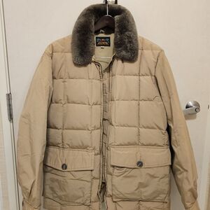 Eddie Bauer Tan Puffer Jacket with Faux Fur Collar